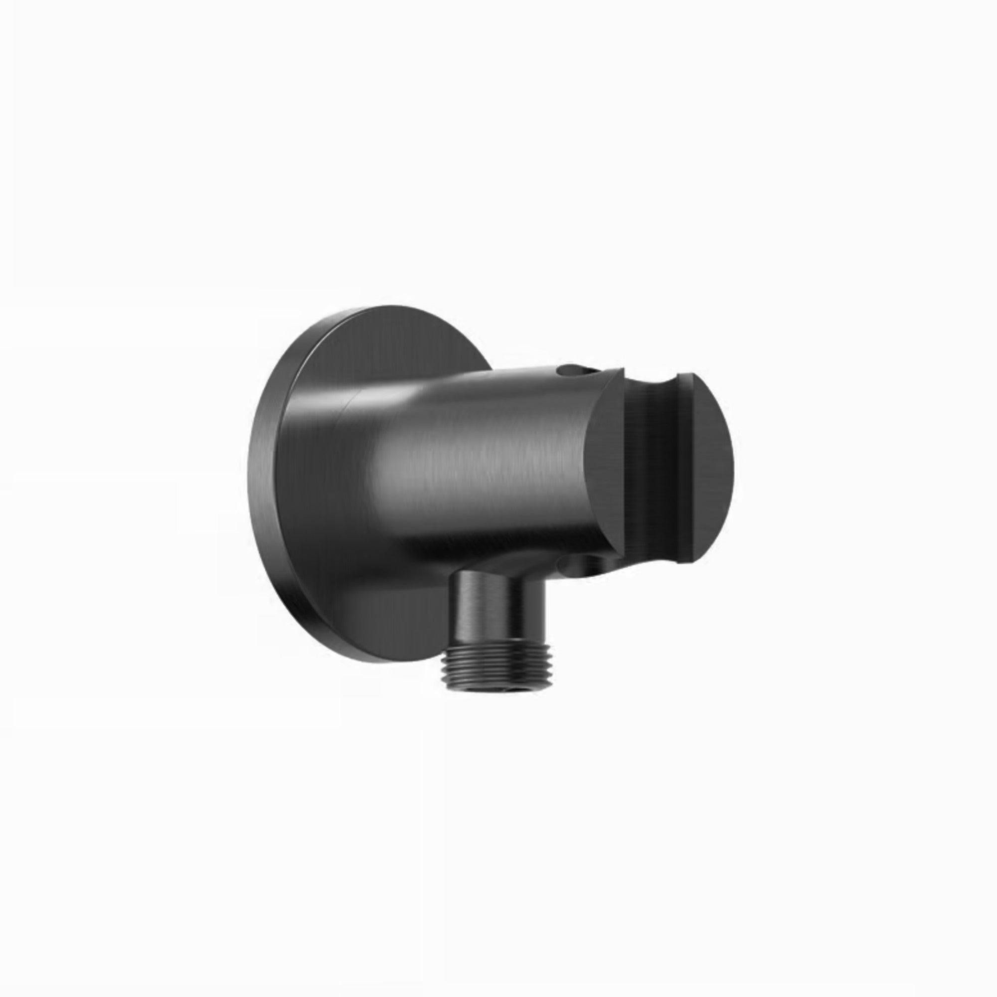 Round shower outlet elbow with holder for handheld shower head - gunmetal grey